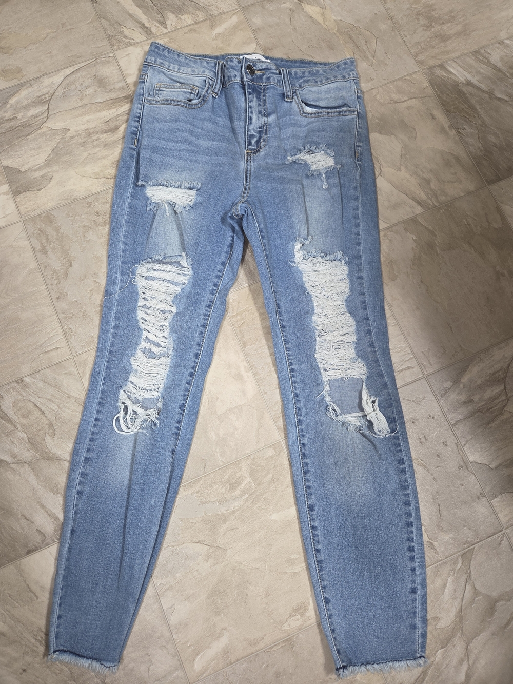 Cello Light Blue Distressed Cropped Skinny Jeans